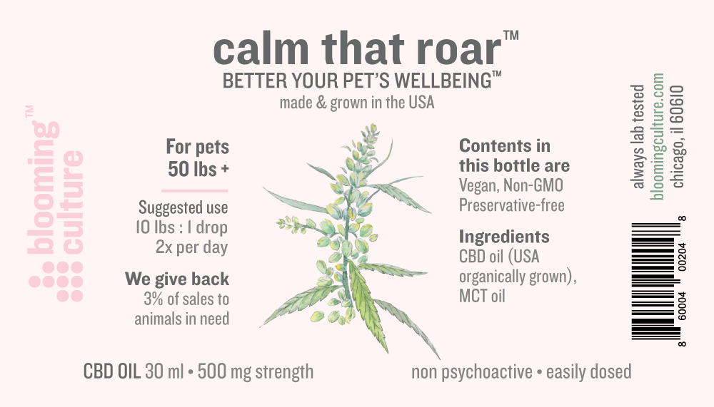 calm that roar | Blooming Culture organic CBD oil for dogs