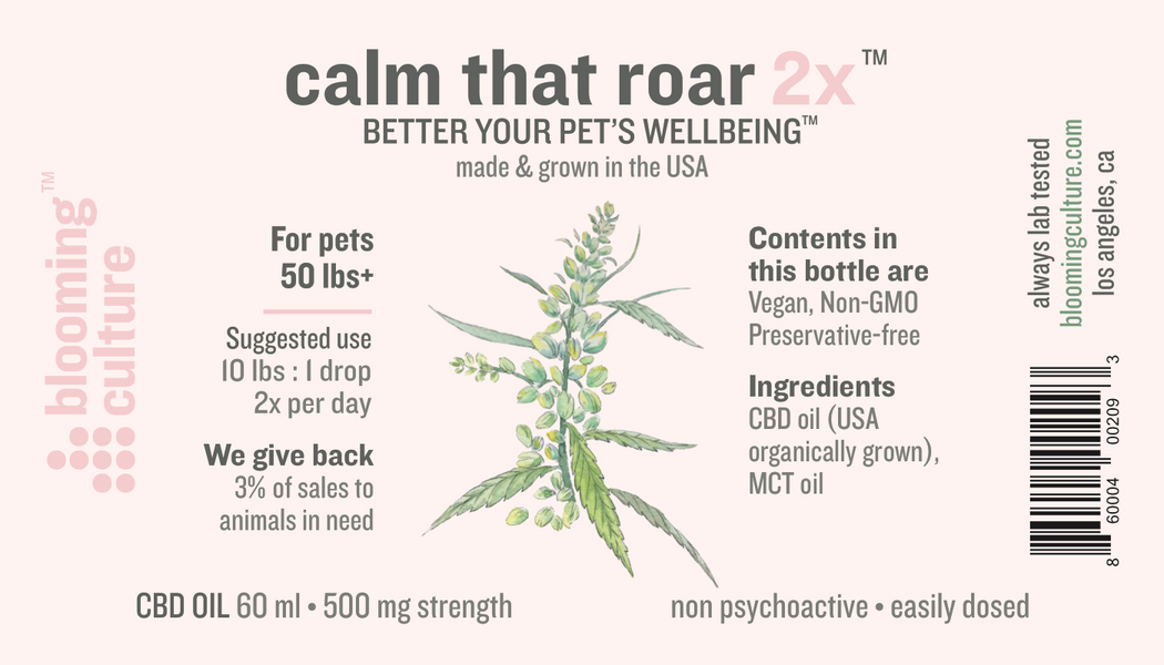 calm that roar | Blooming Culture whole plant CBD oil for pets